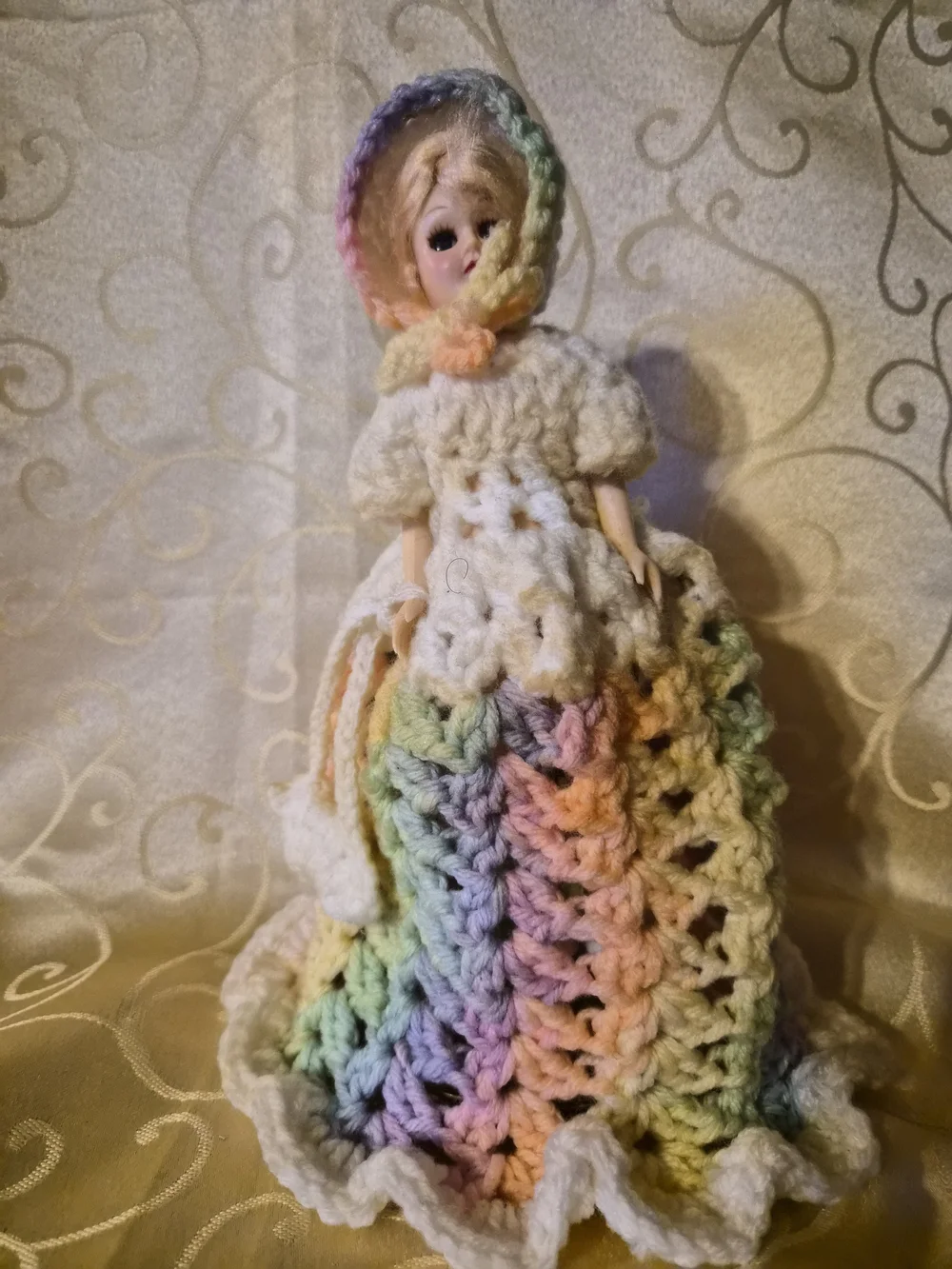 Handmade Crochet Plastic Doll Skirt Set - Pastel Rainbow